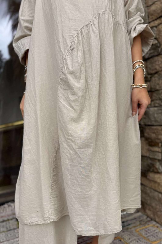 Made in Italy Purdy Pure Cotton Smock Dress Stone